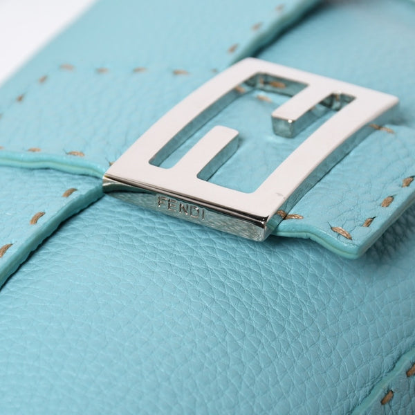 新品同様 FENDI フェンディ マンマバケット ワンショルダーバッグ 8BR600 セレリアレザー ブルー シルバー金具 中古 4a009607