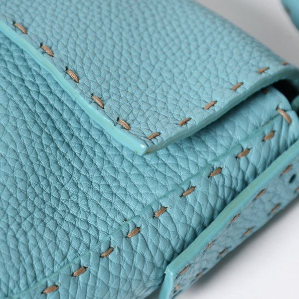 新品同様 FENDI フェンディ マンマバケット ワンショルダーバッグ 8BR600 セレリアレザー ブルー シルバー金具 中古 4a009607