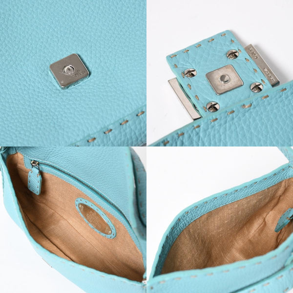 新品同様 FENDI フェンディ マンマバケット ワンショルダーバッグ 8BR600 セレリアレザー ブルー シルバー金具 中古 4a009607