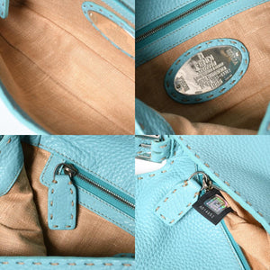 新品同様 FENDI フェンディ マンマバケット ワンショルダーバッグ 8BR600 セレリアレザー ブルー シルバー金具 中古 4a009607