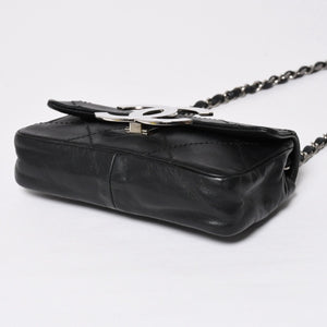 極美品 CHANEL シャネル ワイルドステッチ ミニチェーンショルダーバッグ 9番台 ココマーク ラムスキン ブラック シルバー金具 中古 4a009388