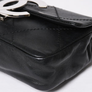極美品 CHANEL シャネル ワイルドステッチ ミニチェーンショルダーバッグ 9番台 ココマーク ラムスキン ブラック シルバー金具 中古 4a009388