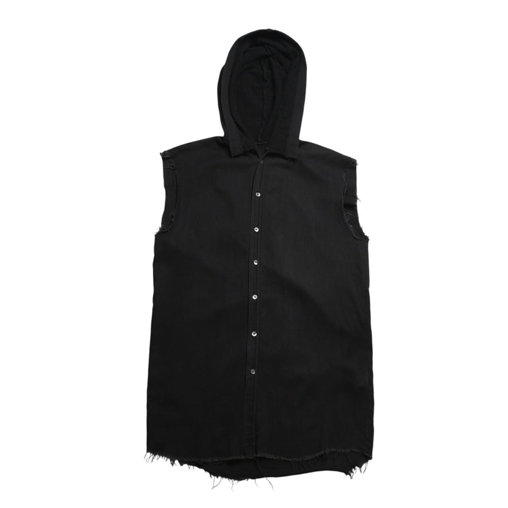 極美品 RAF SIMONS ラフシモンズ 03SS ノースリーブ シャツフーディ サイズ46 消費者期 ブラック アーカイブ 中古 4a009431