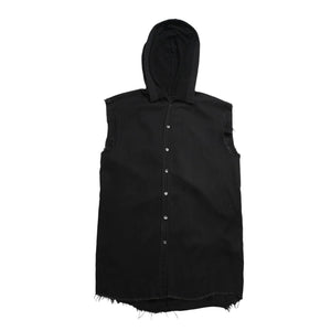 極美品 RAF SIMONS ラフシモンズ 03SS ノースリーブ シャツフーディ サイズ46 消費者期 ブラック アーカイブ 中古 4a009431