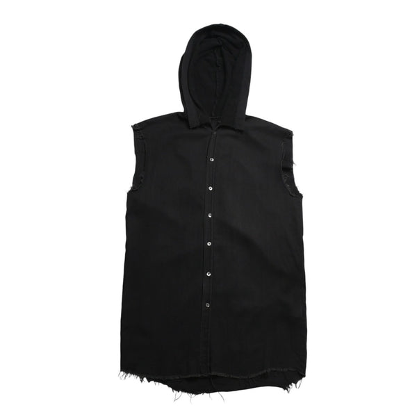 極美品 RAF SIMONS ラフシモンズ 03SS ノースリーブ シャツフーディ サイズ46 消費者期 ブラック アーカイブ 中古 4a009431