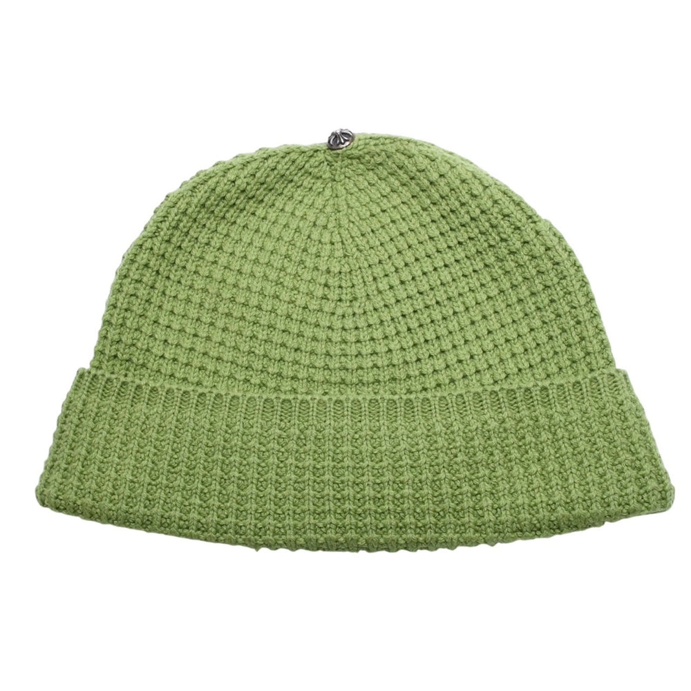 新品未使用 CHROME HEARTS クロムハーツ Hit＆Run Beanie ワッフルニット クロスボールボタン付き カシミヤ グリーン シルバー金具 中古 4a009362