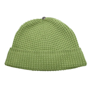 新品未使用 CHROME HEARTS クロムハーツ Hit＆Run Beanie ワッフルニット クロスボールボタン付き カシミヤ グリーン シルバー金具 中古 4a009362