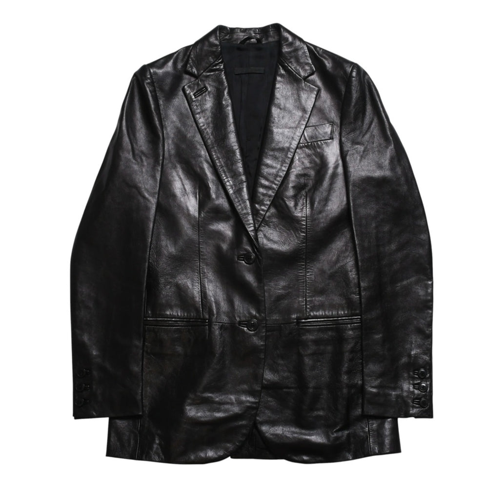 極美品 HELMUT LANG ヘルムートラング 01SS シングル レザー テーラードジャケット ブレザー H1041 サイズ38 本人期 ブラック 中古 4a009418
