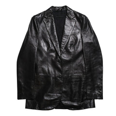 極美品 HELMUT LANG ヘルムートラング 01SS シングル レザー テーラードジャケット ブレザー H1041 サイズ38 本人期 ブラック 中古 4a009418