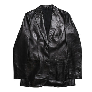 極美品 HELMUT LANG ヘルムートラング 01SS シングル レザー テーラードジャケット ブレザー H1041 サイズ38 本人期 ブラック 中古 4a009418