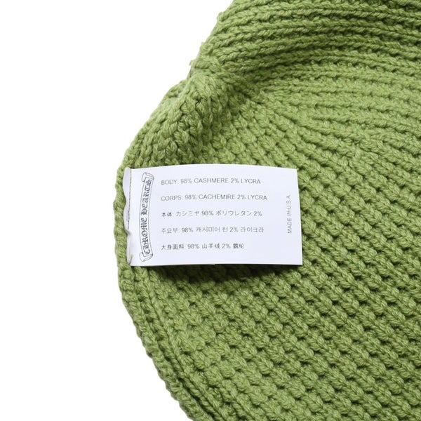 新品未使用 CHROME HEARTS クロムハーツ Hit＆Run Beanie ワッフルニット クロスボールボタン付き カシミヤ グリーン シルバー金具 中古 4a009362