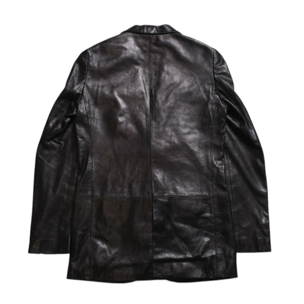 極美品 HELMUT LANG ヘルムートラング 01SS シングル レザー テーラードジャケット ブレザー H1041 サイズ38 本人期 ブラック 中古 4a009418
