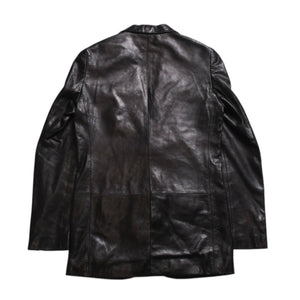 極美品 HELMUT LANG ヘルムートラング 01SS シングル レザー テーラードジャケット ブレザー H1041 サイズ38 本人期 ブラック 中古 4a009418