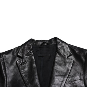極美品 HELMUT LANG ヘルムートラング 01SS シングル レザー テーラードジャケット ブレザー H1041 サイズ38 本人期 ブラック 中古 4a009418