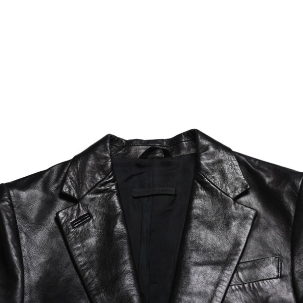 極美品 HELMUT LANG ヘルムートラング 01SS シングル レザー テーラードジャケット ブレザー H1041 サイズ38 本人期 ブラック 中古 4a009418