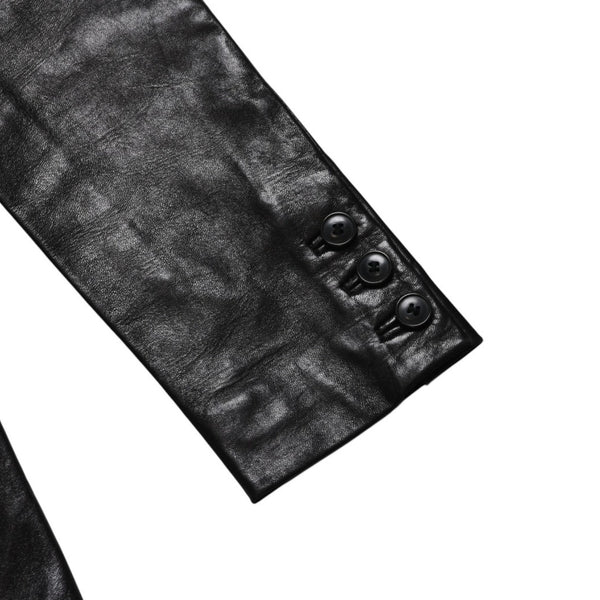 極美品 HELMUT LANG ヘルムートラング 01SS シングル レザー テーラードジャケット ブレザー H1041 サイズ38 本人期 ブラック 中古 4a009418