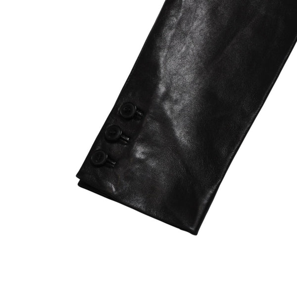 極美品 HELMUT LANG ヘルムートラング 01SS シングル レザー テーラードジャケット ブレザー H1041 サイズ38 本人期 ブラック 中古 4a009418