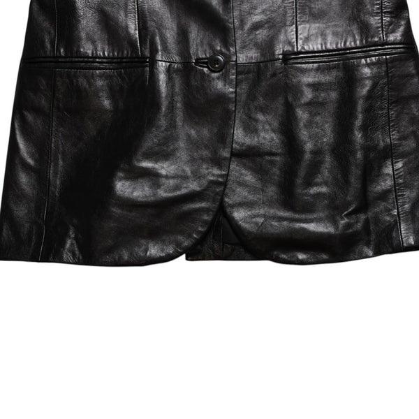 極美品 HELMUT LANG ヘルムートラング 01SS シングル レザー テーラードジャケット ブレザー H1041 サイズ38 本人期 ブラック 中古 4a009418