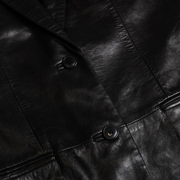 極美品 HELMUT LANG ヘルムートラング 01SS シングル レザー テーラードジャケット ブレザー H1041 サイズ38 本人期 ブラック 中古 4a009418