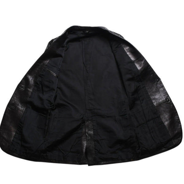 極美品 HELMUT LANG ヘルムートラング 01SS シングル レザー テーラードジャケット ブレザー H1041 サイズ38 本人期 ブラック 中古 4a009418