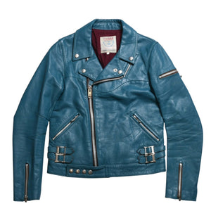 UNDERCOVER UISM REBEL CLOTHES Cowhide Double Riders Jacket B1205 Size 2 Turquoise Blue Jun Takahashi Silver Hardware Good Condition Used 4a009459