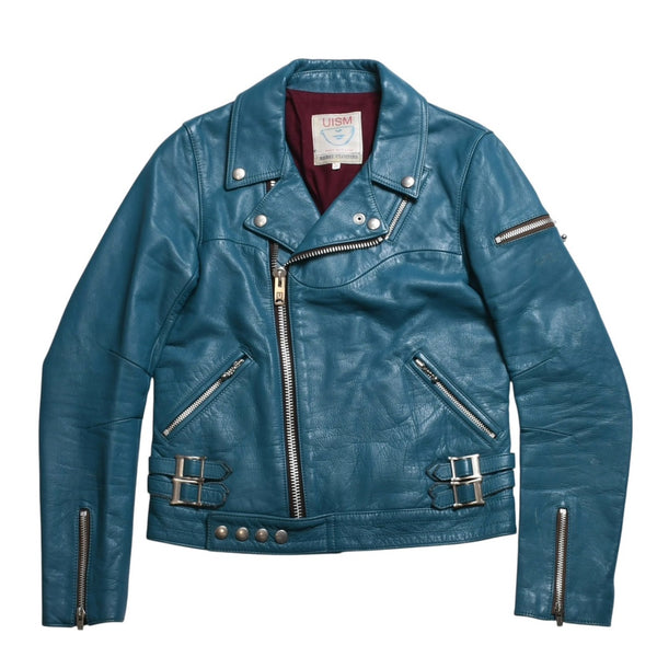 UNDERCOVER UISM REBEL CLOTHES Cowhide Double Riders Jacket B1205 Size 2 Turquoise Blue Jun Takahashi Silver Hardware Good Condition Used 4a009459