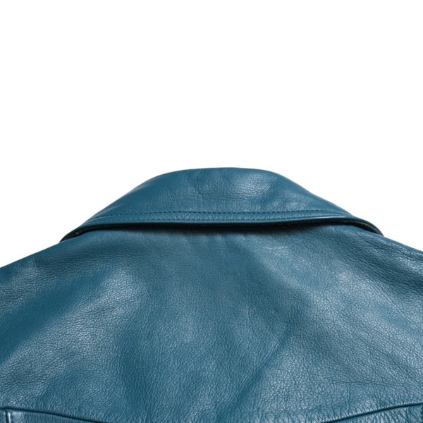 UNDERCOVER UISM REBEL CLOTHES Cowhide Double Riders Jacket B1205 Size 2 Turquoise Blue Jun Takahashi Silver Hardware Good Condition Used 4a009459