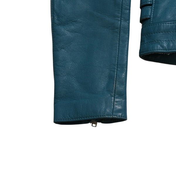 UNDERCOVER UISM REBEL CLOTHES Cowhide Double Riders Jacket B1205 Size 2 Turquoise Blue Jun Takahashi Silver Hardware Good Condition Used 4a009459