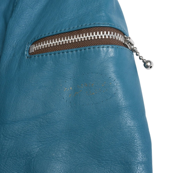 UNDERCOVER UISM REBEL CLOTHES Cowhide Double Riders Jacket B1205 Size 2 Turquoise Blue Jun Takahashi Silver Hardware Good Condition Used 4a009459