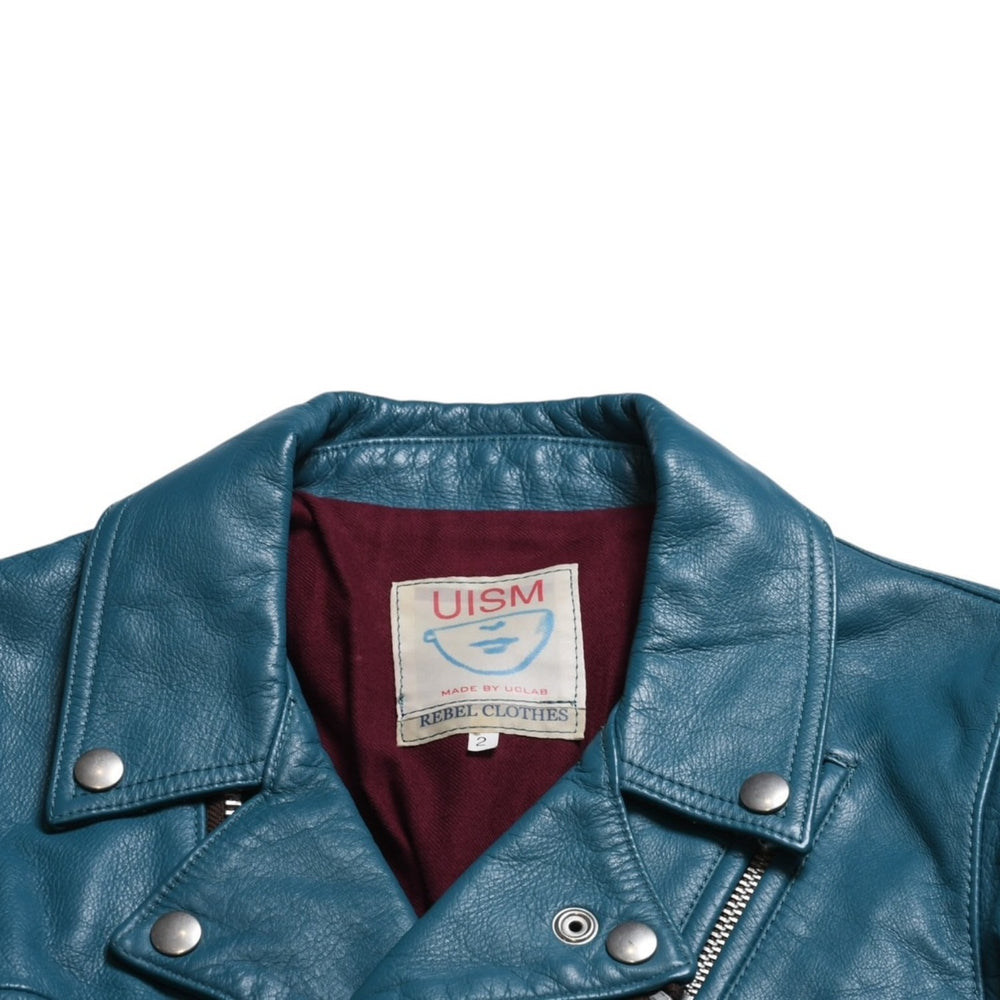 UNDERCOVER UISM REBEL CLOTHES Cowhide Double Riders Jacket B1205 Size 2 Turquoise Blue Jun Takahashi Silver Hardware Good Condition Used 4a009459