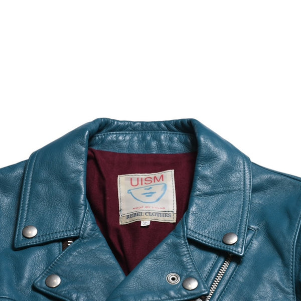 UNDERCOVER UISM REBEL CLOTHES Cowhide Double Riders Jacket B1205 Size 2 Turquoise Blue Jun Takahashi Silver Hardware Good Condition Used 4a009459