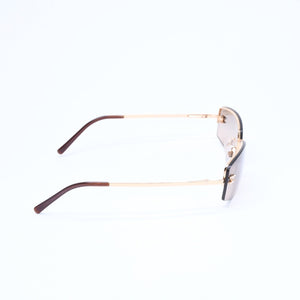 Mint condition CHANEL rimless glasses with side Coco mark, brown lenses, rhinestones, and gold hardware, 4093-B, size 56.◻16 130 Used 4a010062