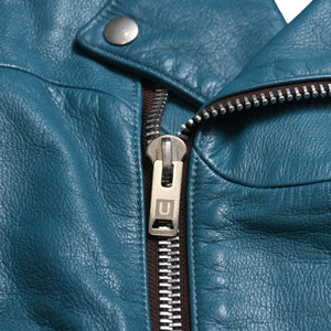 UNDERCOVER UISM REBEL CLOTHES Cowhide Double Riders Jacket B1205 Size 2 Turquoise Blue Jun Takahashi Silver Hardware Good Condition Used 4a009459