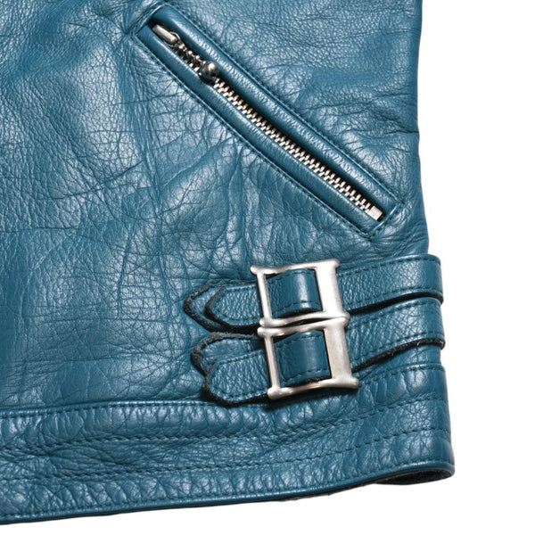 UNDERCOVER UISM REBEL CLOTHES Cowhide Double Riders Jacket B1205 Size 2 Turquoise Blue Jun Takahashi Silver Hardware Good Condition Used 4a009459