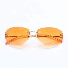 CHANEL rimless sunglasses with side Coco mark, orange lenses, and gold hardware, model number 4013 c.125/56, size 59.◻16 130 Excellent condition Used 4a010063