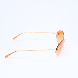 CHANEL rimless sunglasses with side Coco mark, orange lenses, and gold hardware, model number 4013 c.125/56, size 59.◻16 130 Excellent condition Used 4a010063