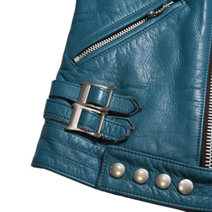 UNDERCOVER UISM REBEL CLOTHES Cowhide Double Riders Jacket B1205 Size 2 Turquoise Blue Jun Takahashi Silver Hardware Good Condition Used 4a009459