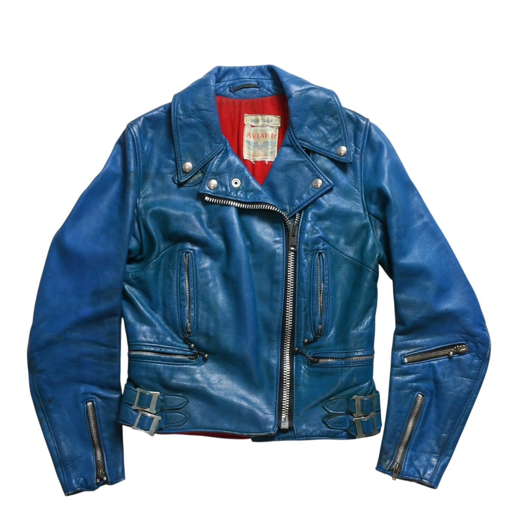 LEWIS LEATHERS 391 Lightning Double Riders Jacket Turquoise Blue AVIAKIT Tag Silver Hardware Good Used 4a009465