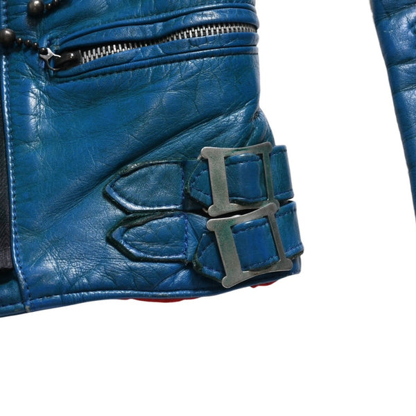LEWIS LEATHERS ルイスレザーズ 391 ライトニング ダブルライダースジャケット ターコイズブルー AVIAKITタグ シルバー金具 良品 中古 4a009465