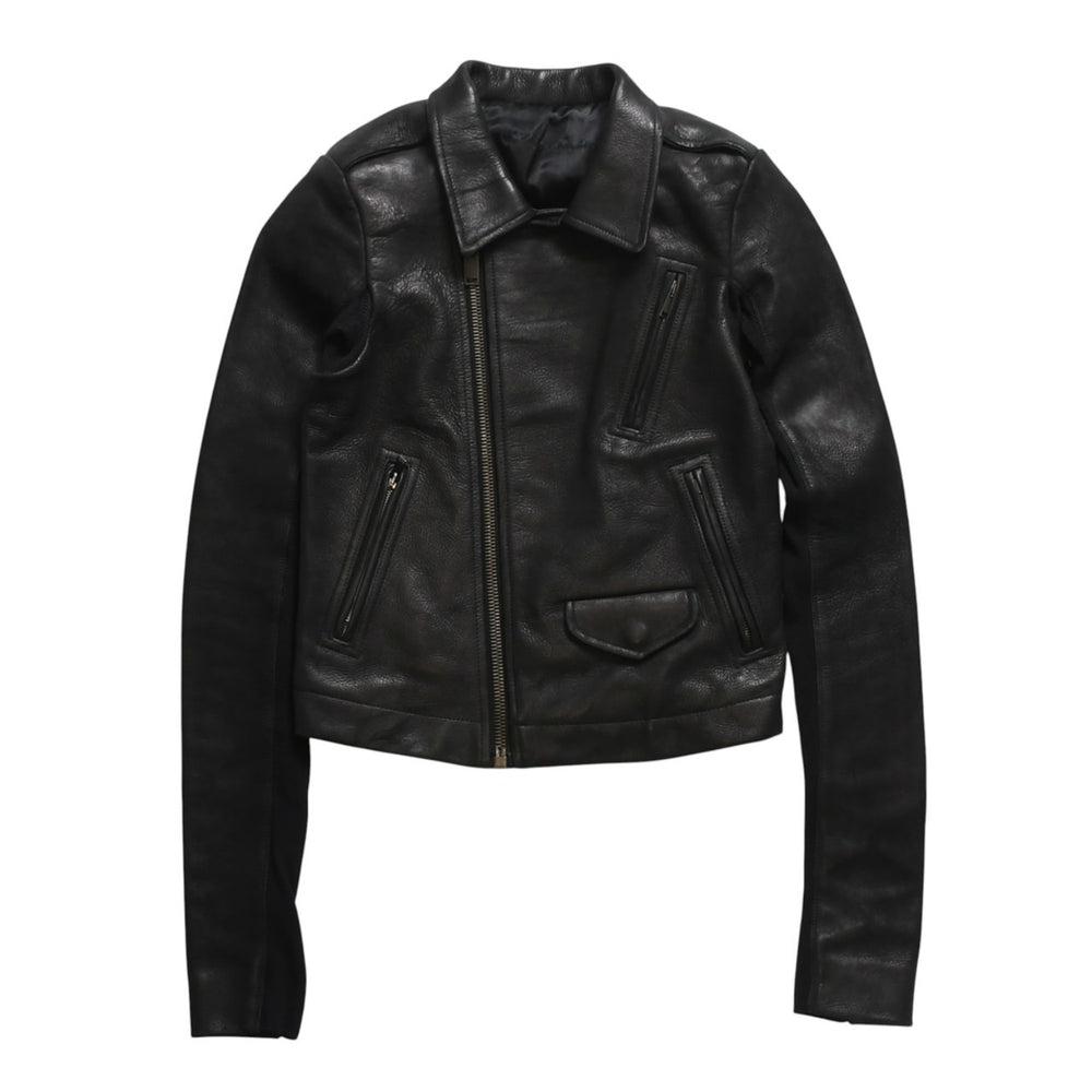 Very Good Condition RICK OWENS Double Riders Jacket RP13F07016-LGW Calf Leather Black Silver Hardware Size 38 Used 4a009327