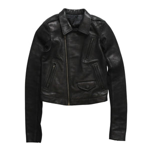 極美品 RICK OWENS リックオウエンス ダブル ライダースジャケット RP13F07016-LGW カーフレザー ブラック シルバー金具 サイズ38 中古4a009327