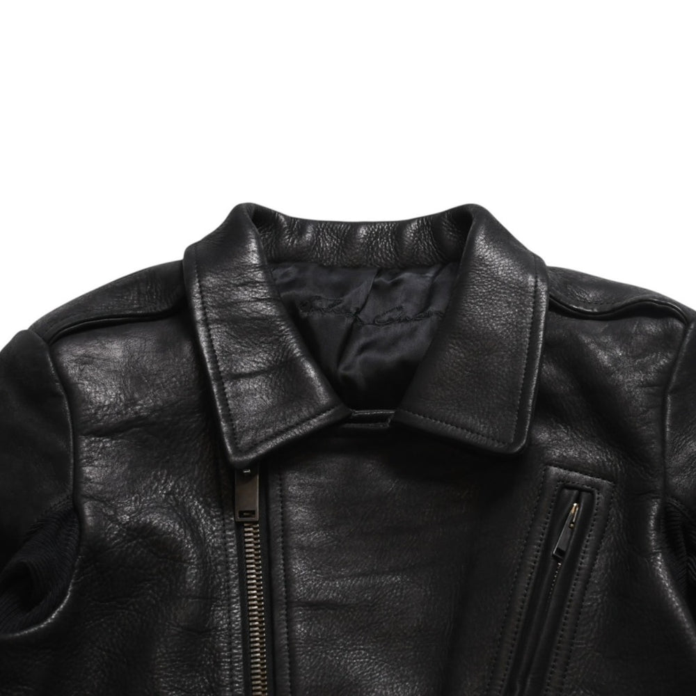 Very Good Condition RICK OWENS Double Riders Jacket RP13F07016-LGW Calf Leather Black Silver Hardware Size 38 Used 4a009327