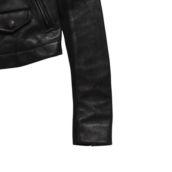極美品 RICK OWENS リックオウエンス ダブル ライダースジャケット RP13F07016-LGW カーフレザー ブラック シルバー金具 サイズ38 中古4a009327