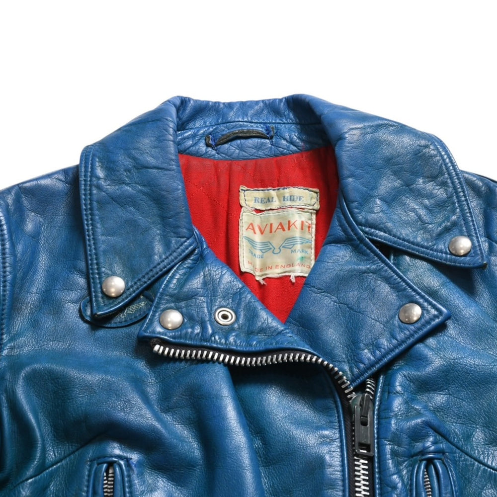 LEWIS LEATHERS 391 Lightning Double Riders Jacket Turquoise Blue AVIAKIT Tag Silver Hardware Good Used 4a009465