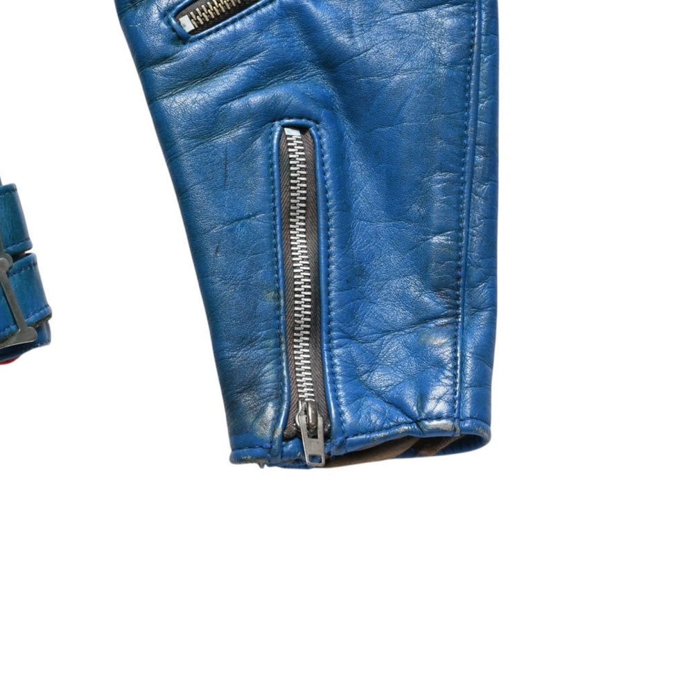 LEWIS LEATHERS 391 Lightning Double Riders Jacket Turquoise Blue AVIAKIT Tag Silver Hardware Good Used 4a009465