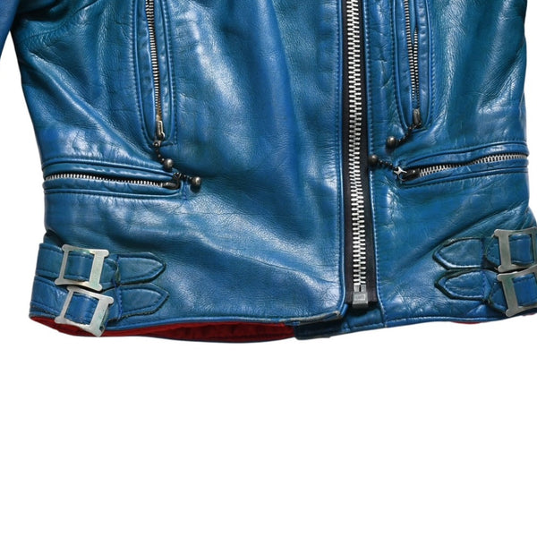 LEWIS LEATHERS ルイスレザーズ 391 ライトニング ダブルライダースジャケット ターコイズブルー AVIAKITタグ シルバー金具 良品 中古 4a009465