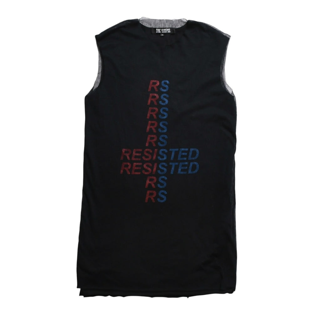 Very Good Condition RAF SIMONS RESISTED Mesh Layered Tank Top Size 46 Spring/Summer 2003 Consumed Period Black Blue Red Used 4a009481