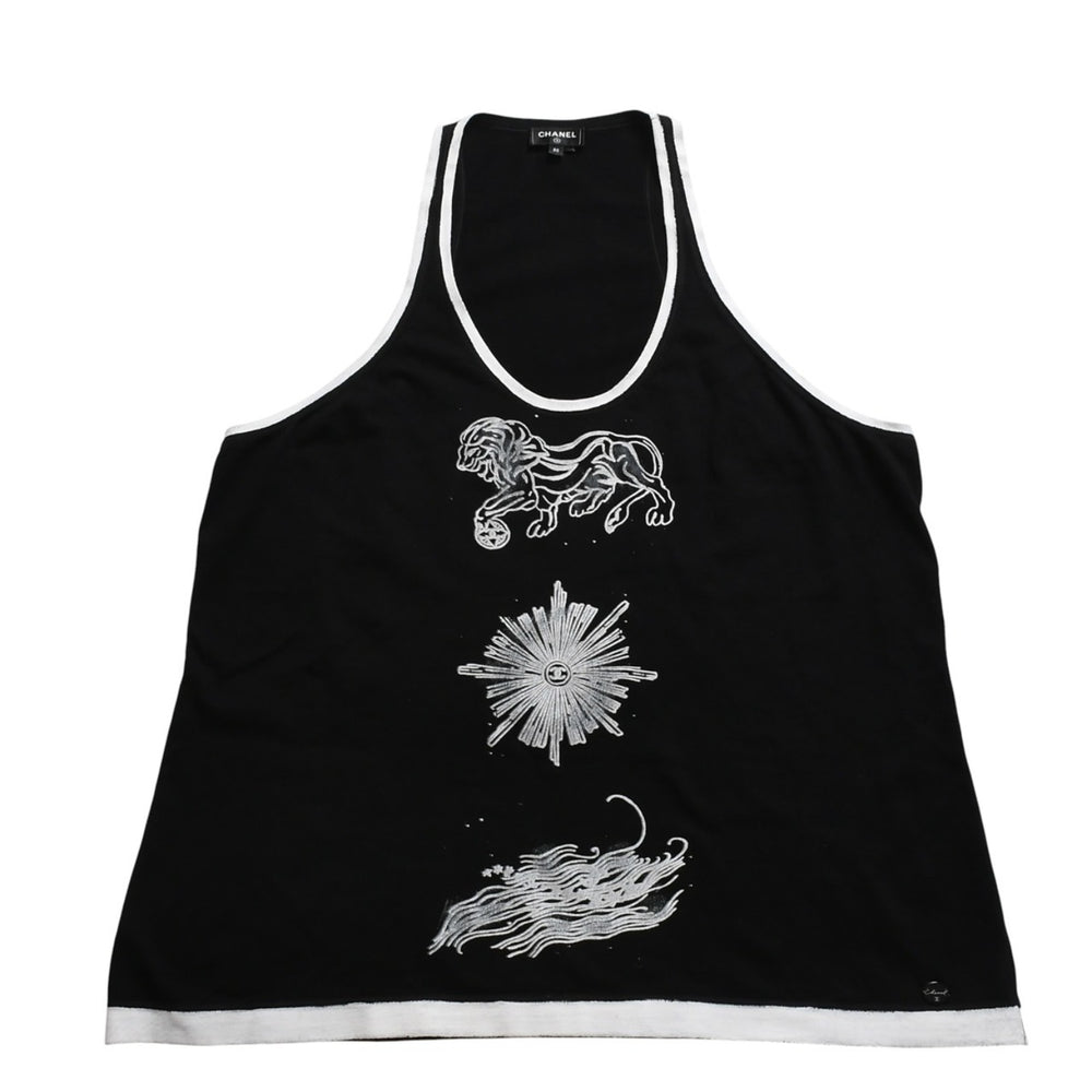 Like new CHANEL Tank Top P72028K10330 Size 50 Here Mark Black White Cotton Men's Used 4a008643