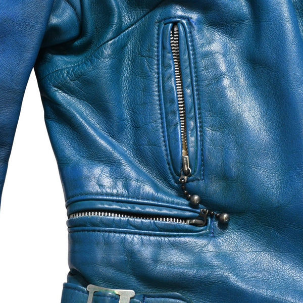 LEWIS LEATHERS ルイスレザーズ 391 ライトニング ダブルライダースジャケット ターコイズブルー AVIAKITタグ シルバー金具 良品 中古 4a009465