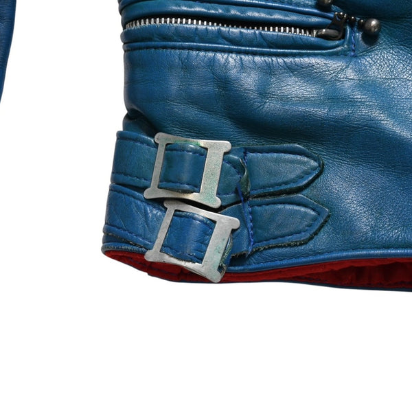 LEWIS LEATHERS ルイスレザーズ 391 ライトニング ダブルライダースジャケット ターコイズブルー AVIAKITタグ シルバー金具 良品 中古 4a009465